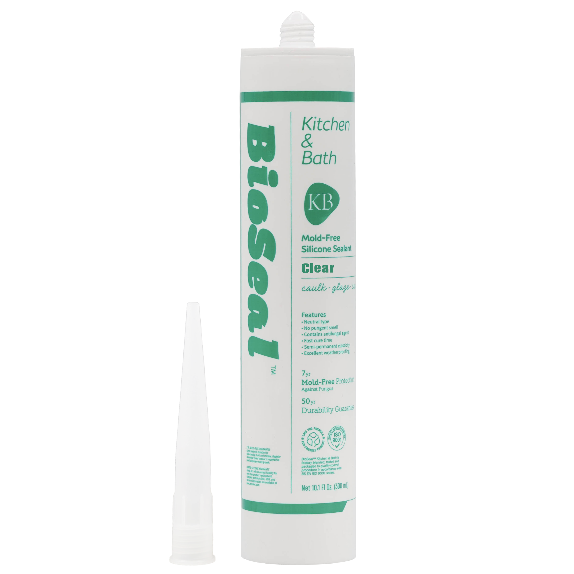 Clear Kitchen and Bath BioSeal Silicone Caulk and Sealant, Mold Free, 100% RTV, Odorless