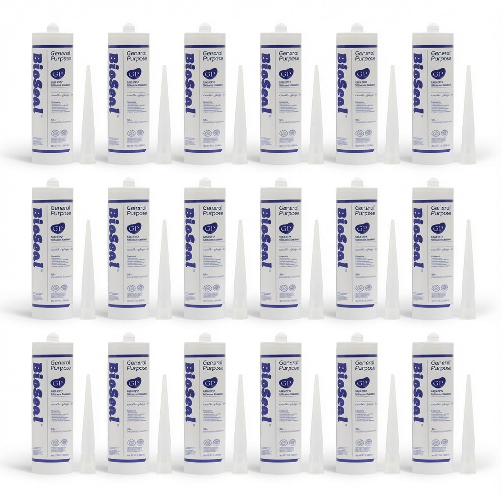 General Purpose BioSeal Silicone Caulk 10.1oz | 100% Waterproof Multi-Surface Sealant | Interior & Exterior | Clear, White, Black, Aluminum, Translucent