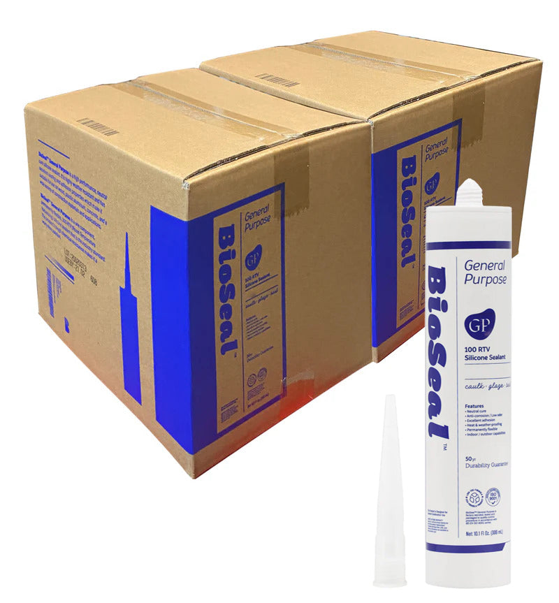 General Purpose BioSeal Silicone Caulk 10.1oz | 100% Waterproof Multi-Surface Sealant | Interior & Exterior | Clear, White, Black, Aluminum, Translucent