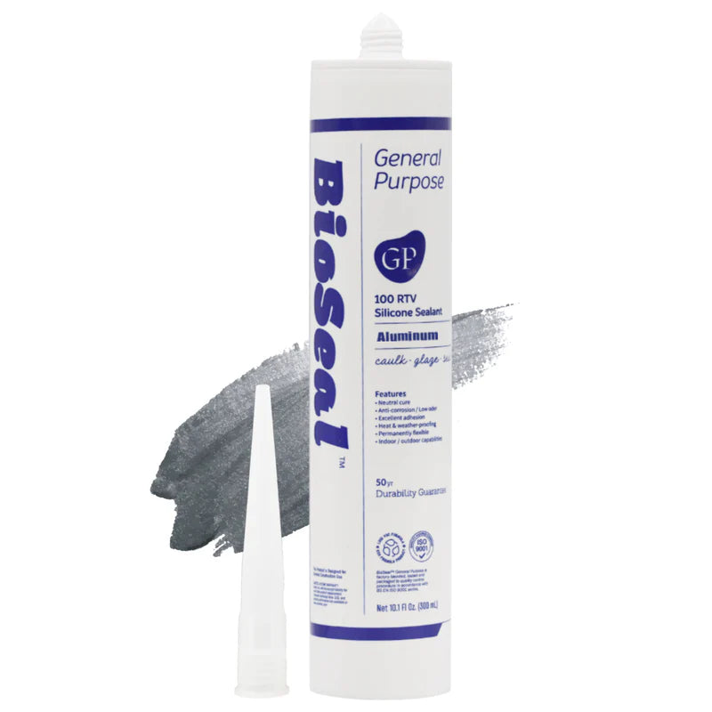 General Purpose BioSeal Silicone Caulk 10.1oz | 100% Waterproof Multi-Surface Sealant | Interior & Exterior | Clear, White, Black, Aluminum, Translucent