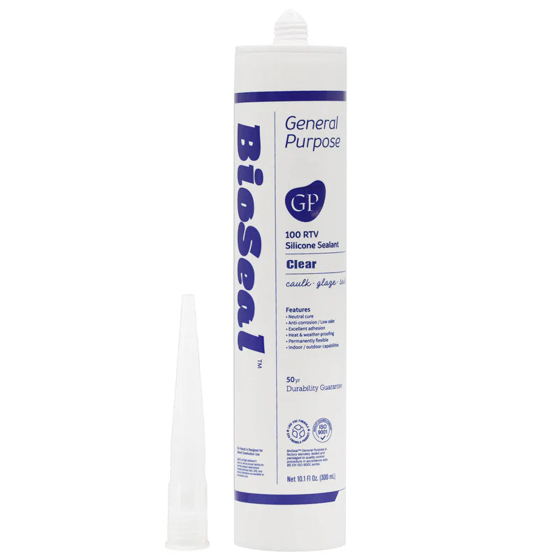 General Purpose BioSeal Silicone Caulk 10.1oz | 100% Waterproof Multi-Surface Sealant | Interior & Exterior | Clear, White, Black, Aluminum, Translucent