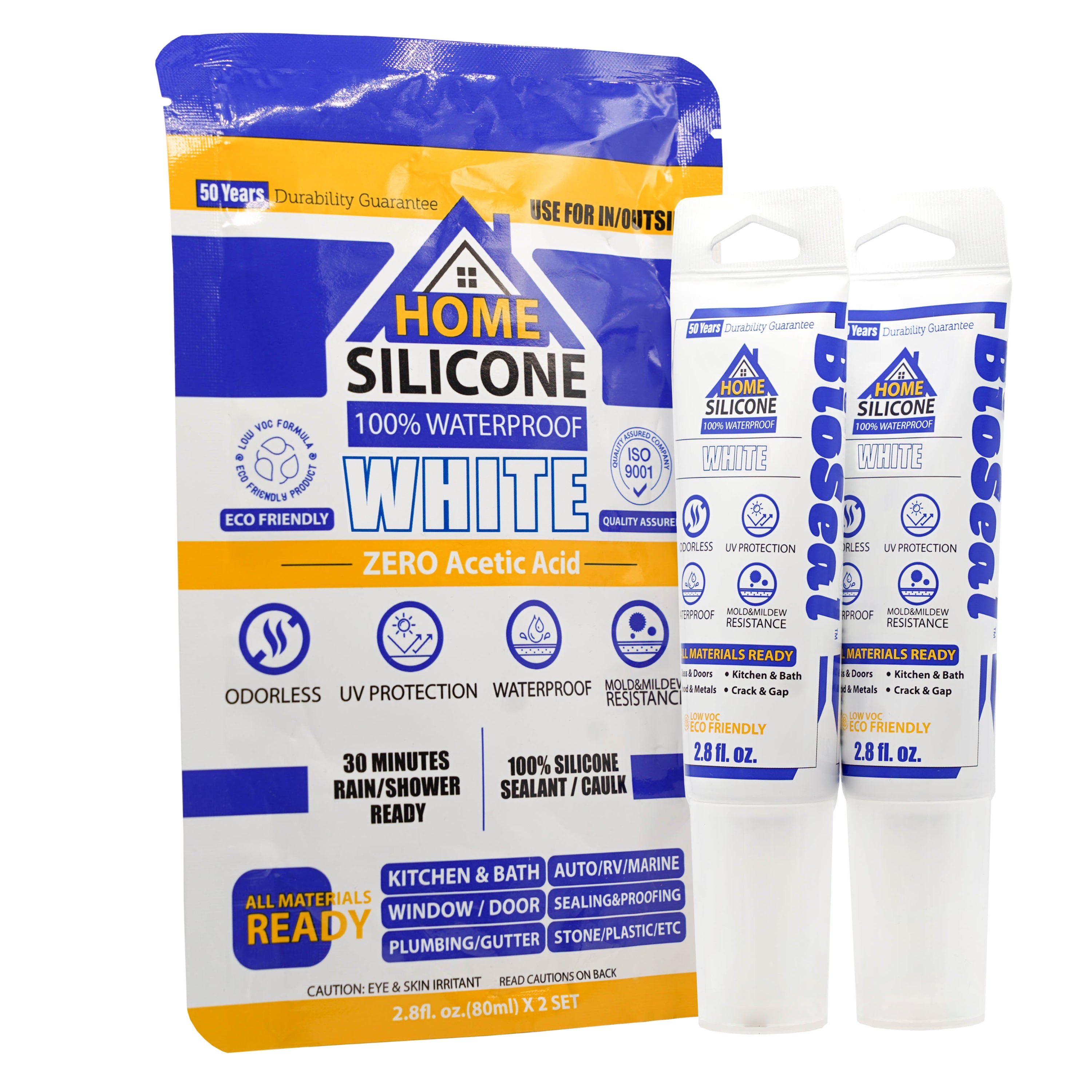 Bioseal home silicone waterproof white sealant 2.8oz two-pack for kitchen and bath