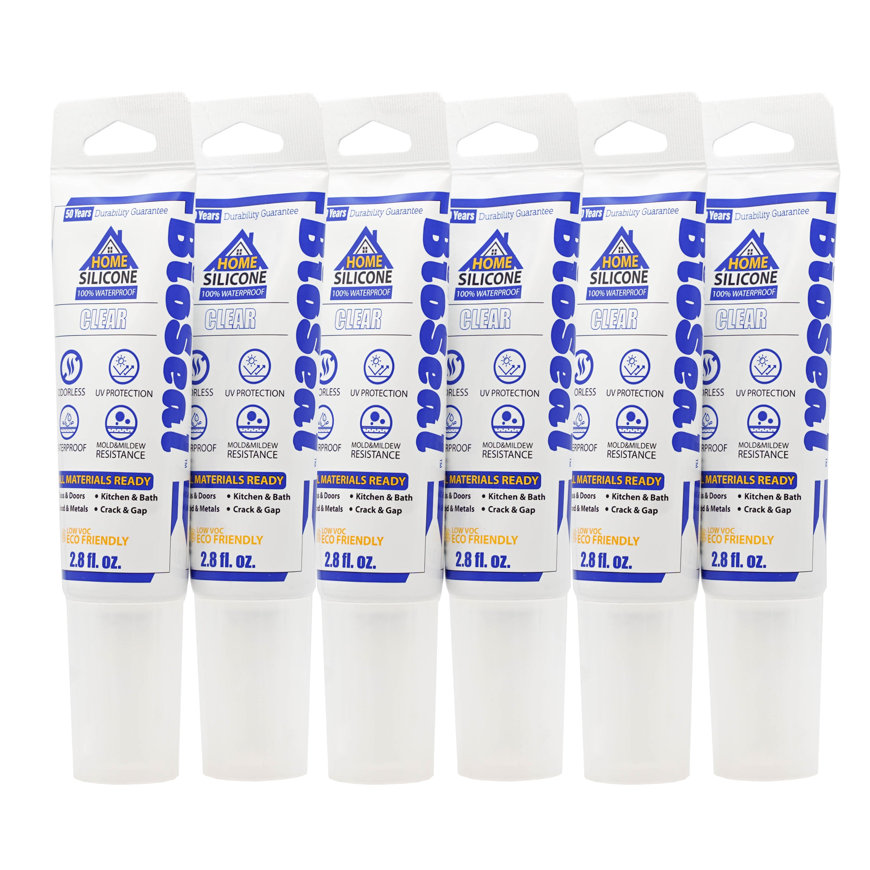 Six pack of HOME BioSeal waterproof silicone sealant tubes 2.8oz each
