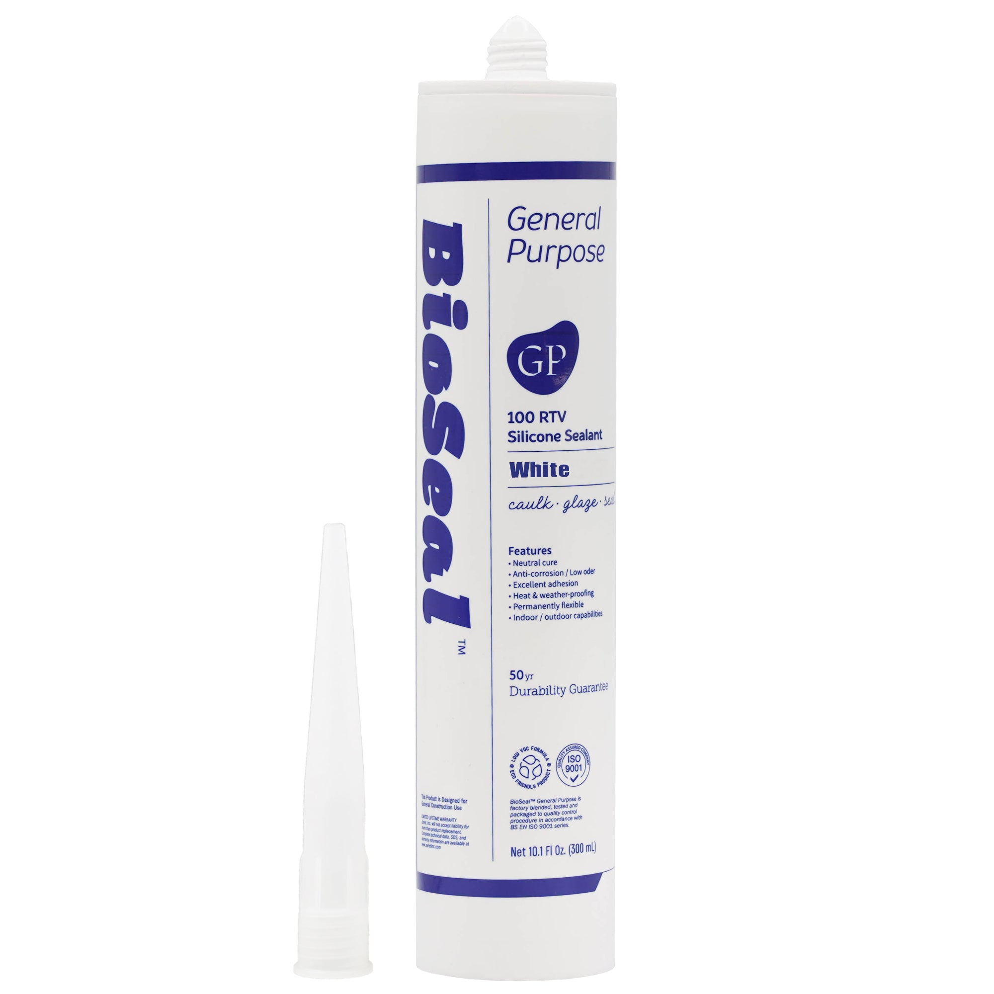 White General Purpose BioSeal Silicone Caulk and Sealant 10.1oz, UV Protection, 100% RTV, Odorless